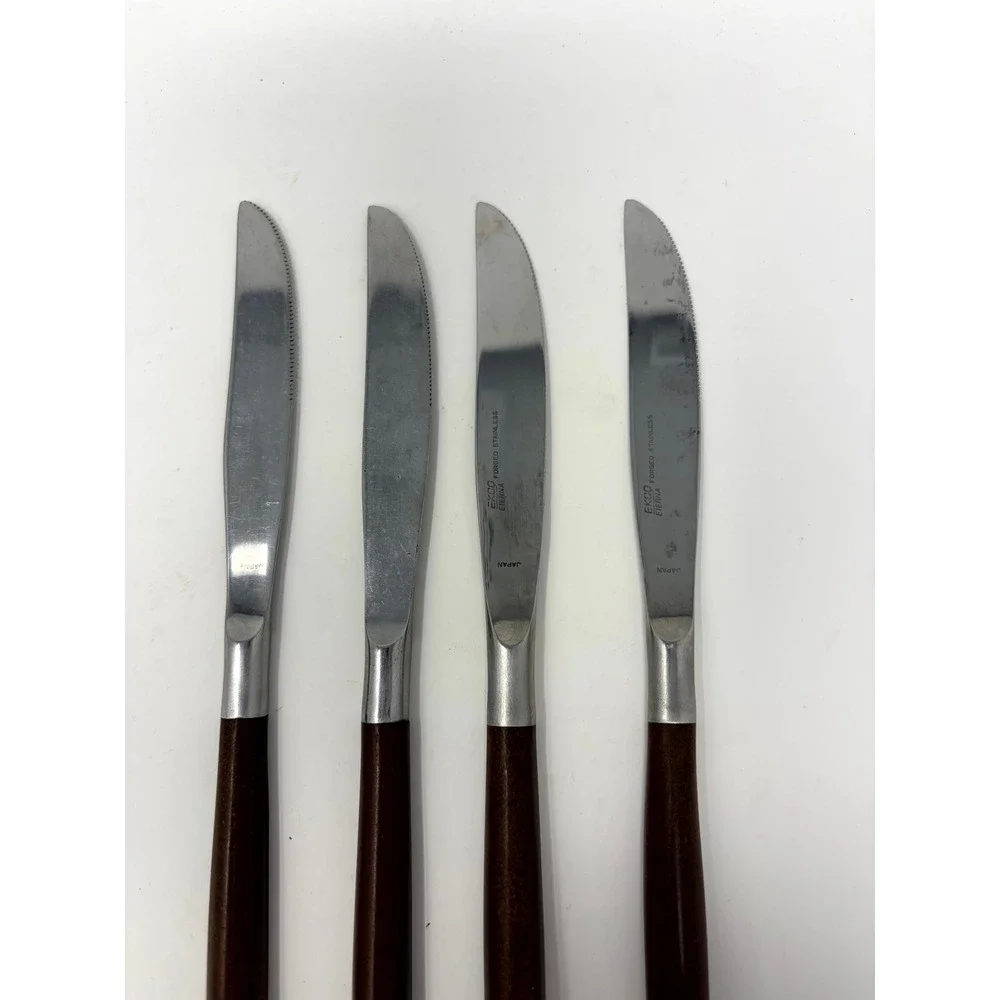 Ekco Eterna Knives Set of 4 Forged Stainless Wood Handle Japan Vintage MCM